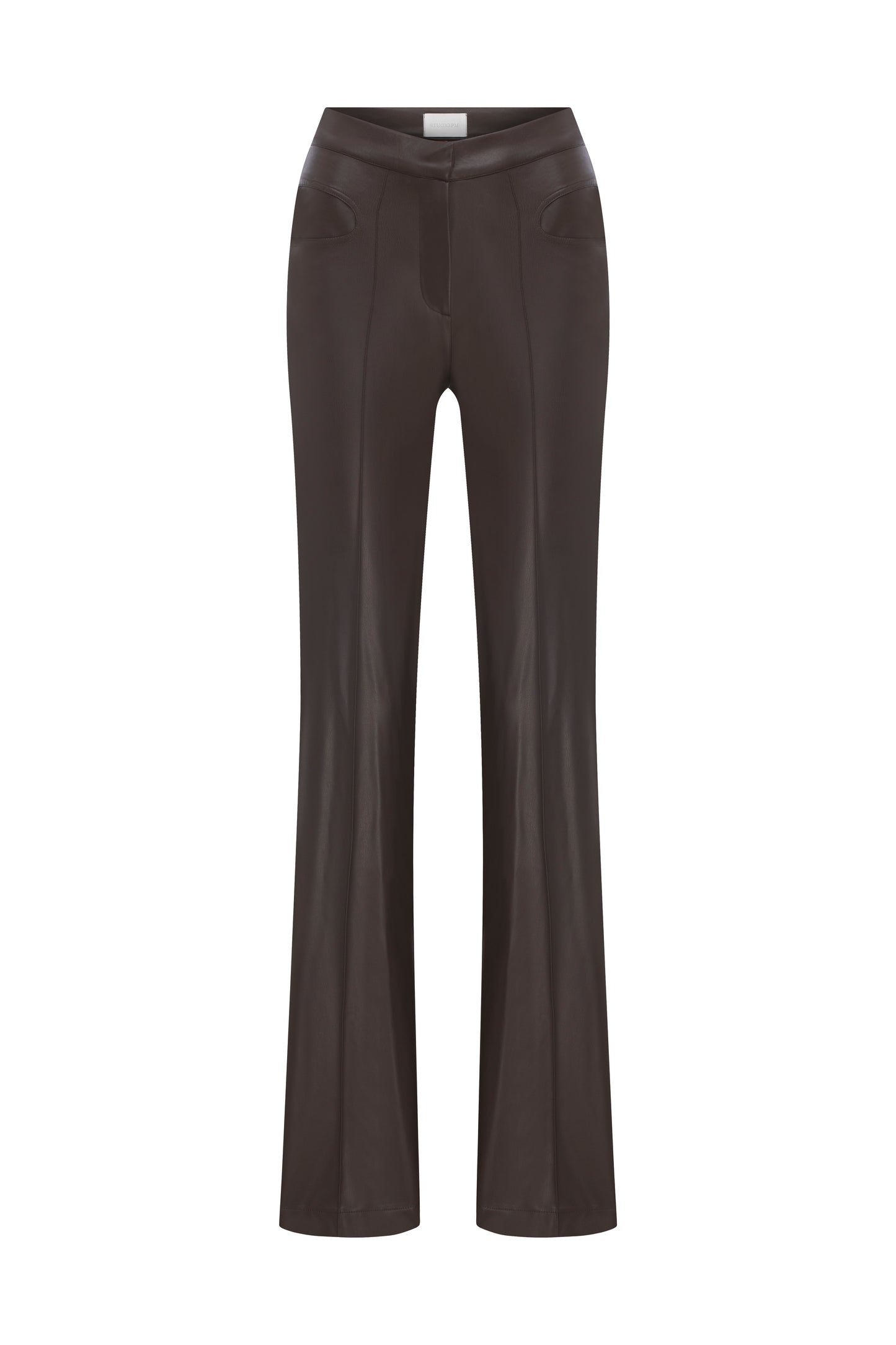 Kendall Vegan Leather Trousers in Chocolate Brown