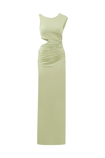 Rory Jersey Dress in Green with Detachable Scarf Detail