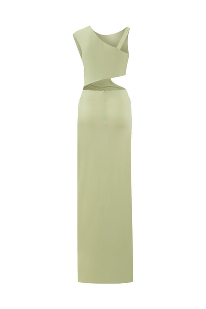 Rory Jersey Dress in Green with Detachable Scarf Detail