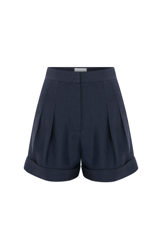 Adelle Linen Shorts in Navy