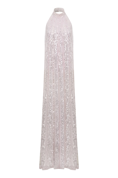 Penelope Sequin Halter Neck Gown in Sugar Pink