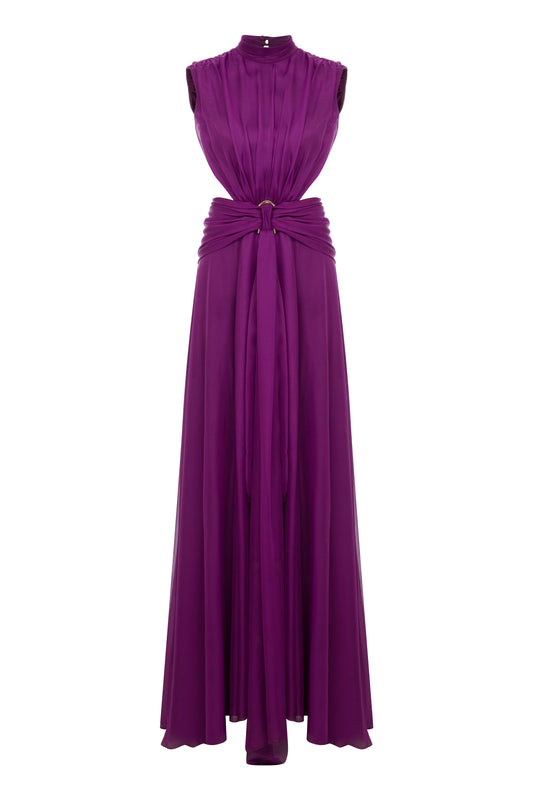 Virgo Silky Chiffon Gown in Fuschia