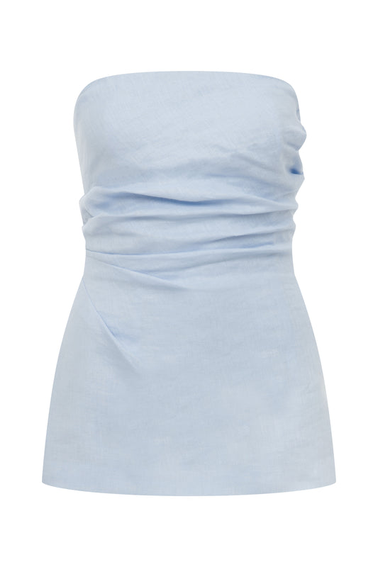 Tyra Linen Top in Ice Blue