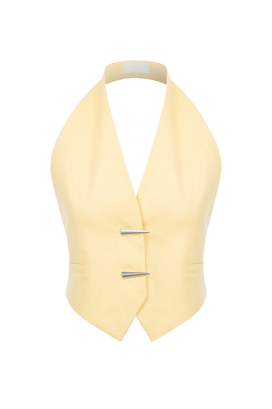 Evy Linen Vest in Sand Yellow