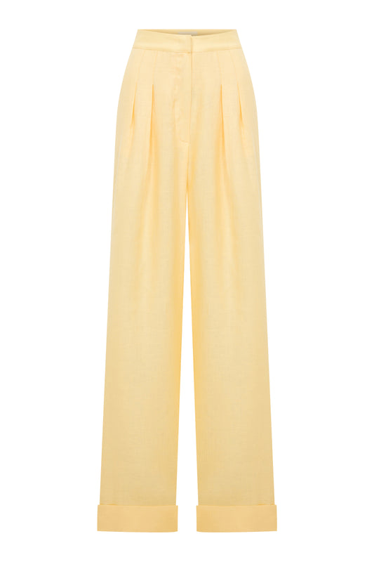 Tina Linen Trousers in Sand Yellow