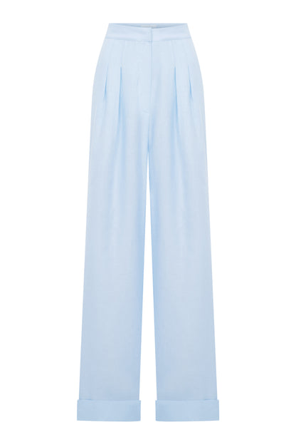 Tina Linen Trousers in Ice Blue