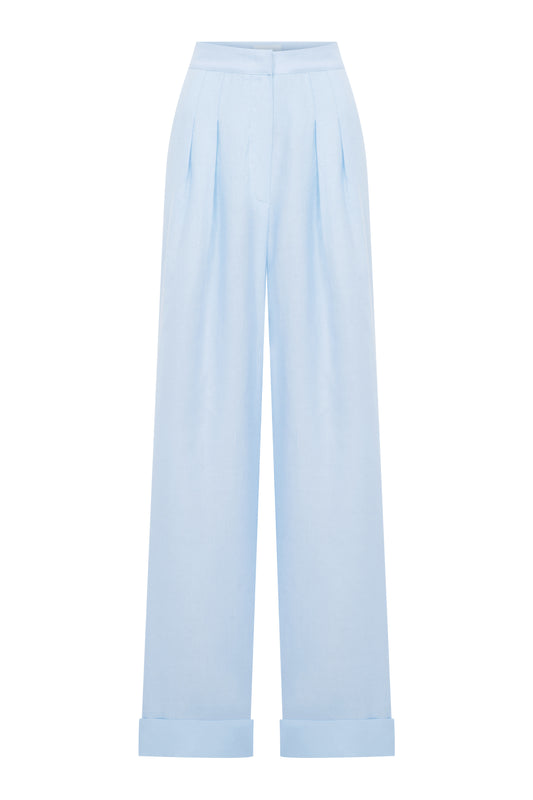 Tina Linen Trousers in Ice Blue