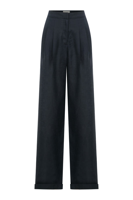 Tina Linen Trousers in Navy