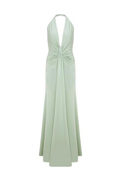 Karlie Deep V Neck Gown in Mint Green