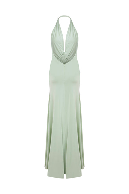 Karlie Deep V Neck Gown in Mint Green